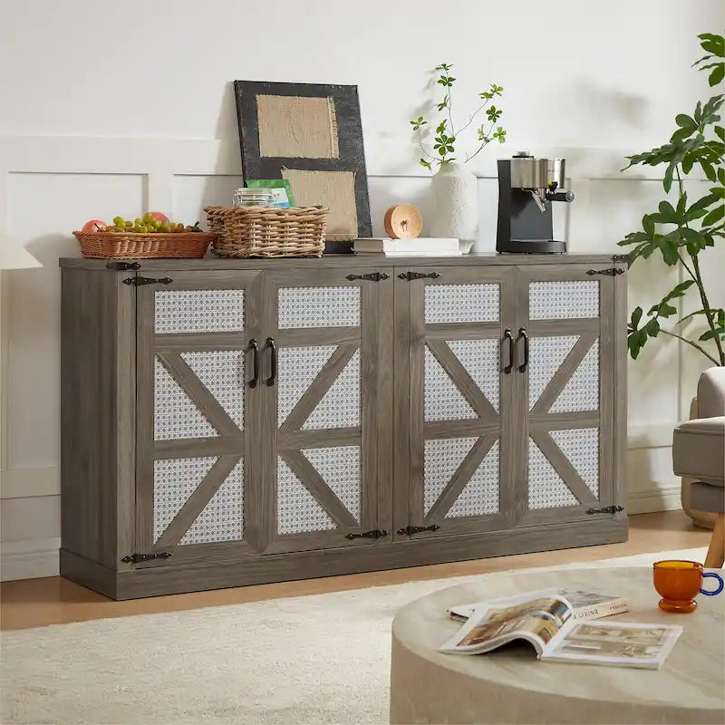 Armoire de rangement rustique en similicuir tressé