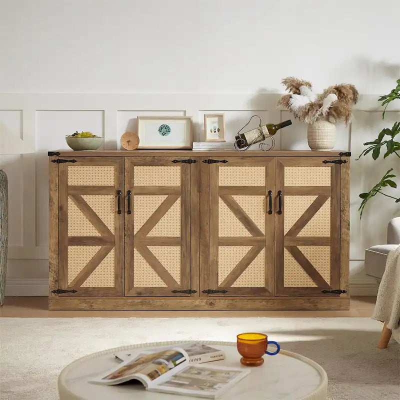 Armoire de rangement rustique en similicuir tressé