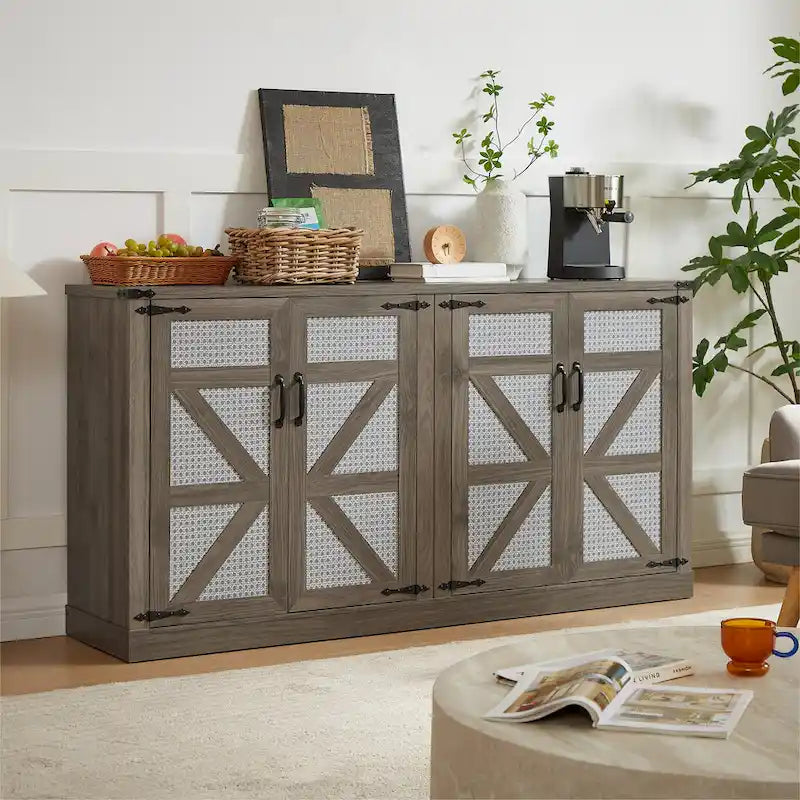 Armoire de rangement rustique en similicuir tressé