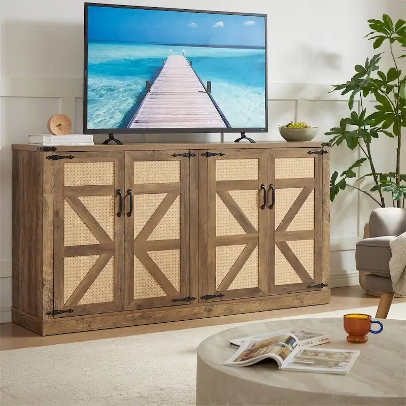 Armoire de rangement rustique en similicuir tressé