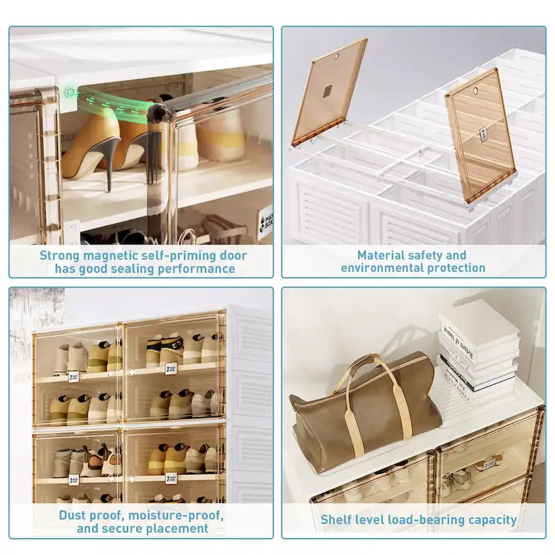 Meuble à chaussures portable pour salon, armoire de rangement empilable avec portes et étagères, boîte à chaussures pour placard