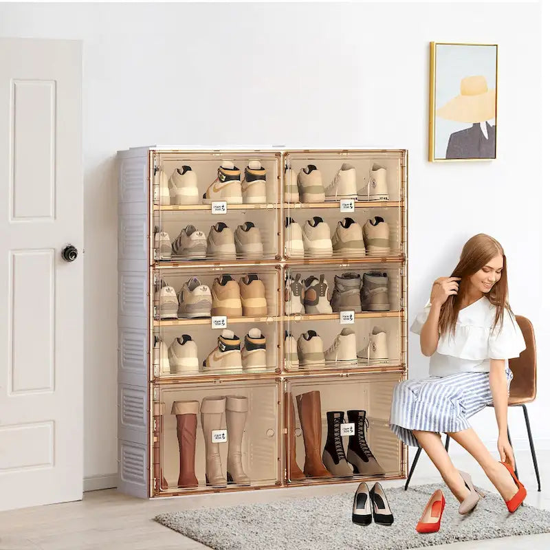 Meuble à chaussures portable pour salon, armoire de rangement empilable avec portes et étagères, boîte à chaussures pour placard