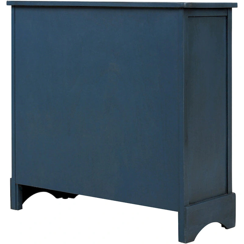Meuble de rangement rustique avec deux tiroirs et quatre paniers en rotin classiques pour la salle à manger/l'entrée/le salon (Bleu Marine Antique)