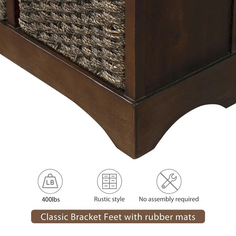 Meuble de rangement rustique avec deux tiroirs et quatre paniers en rotin classiques pour la salle à manger/l'entrée/le salon (Bleu Marine Antique)