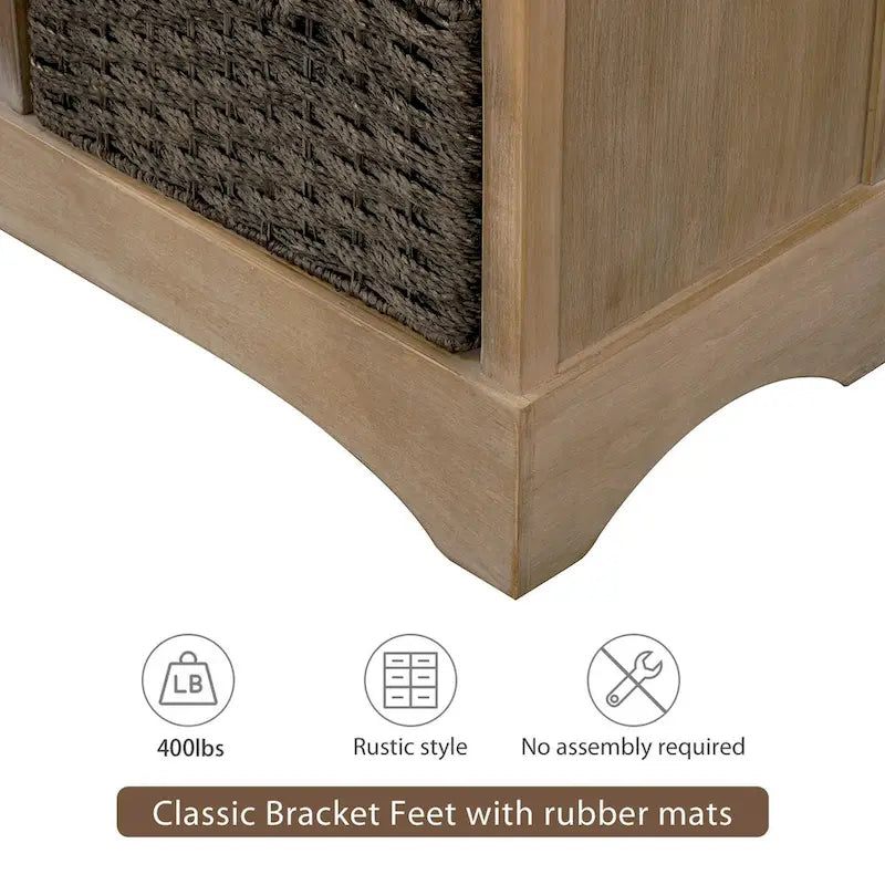Meuble de rangement rustique avec deux tiroirs et quatre paniers en rotin classiques pour la salle à manger/l'entrée/le salon (Bleu Marine Antique)
