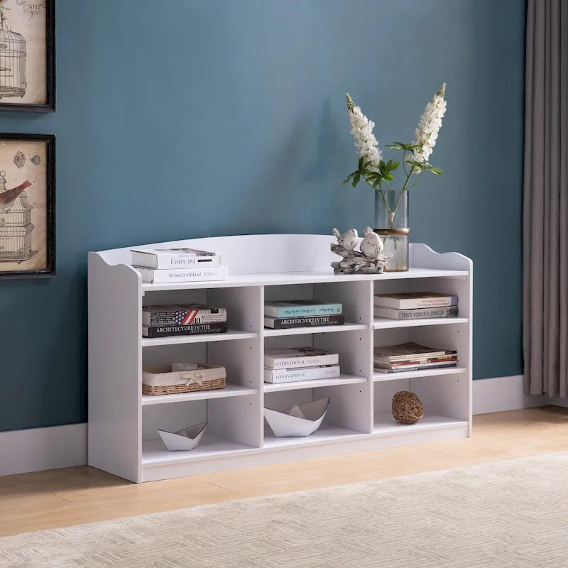 Banc de rangement à chaussures blanc, neuf étagères de rangement, organisateur d'entrée