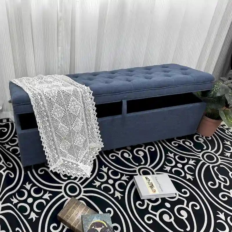 Banc de rangement extra long de 140 cm avec coffre de rangement à couvercle rabattable