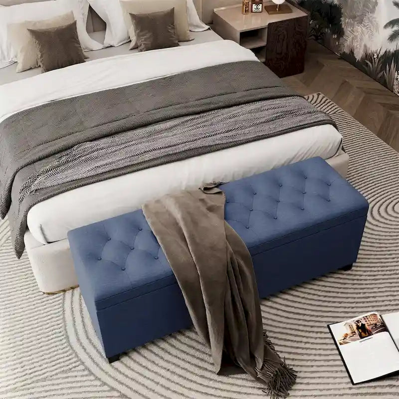Banc de rangement extra long de 140 cm avec coffre de rangement à couvercle rabattable