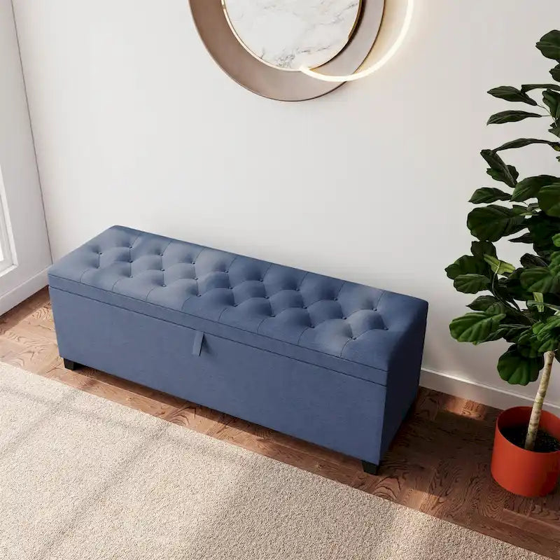 Banc de rangement extra long de 140 cm avec coffre de rangement à couvercle rabattable
