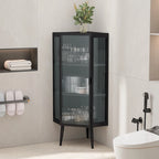 Meuble à trois niveaux avec portes en verre trempé et étagères de rangement