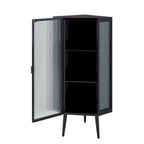 Meuble à trois niveaux avec portes en verre trempé et étagères de rangement