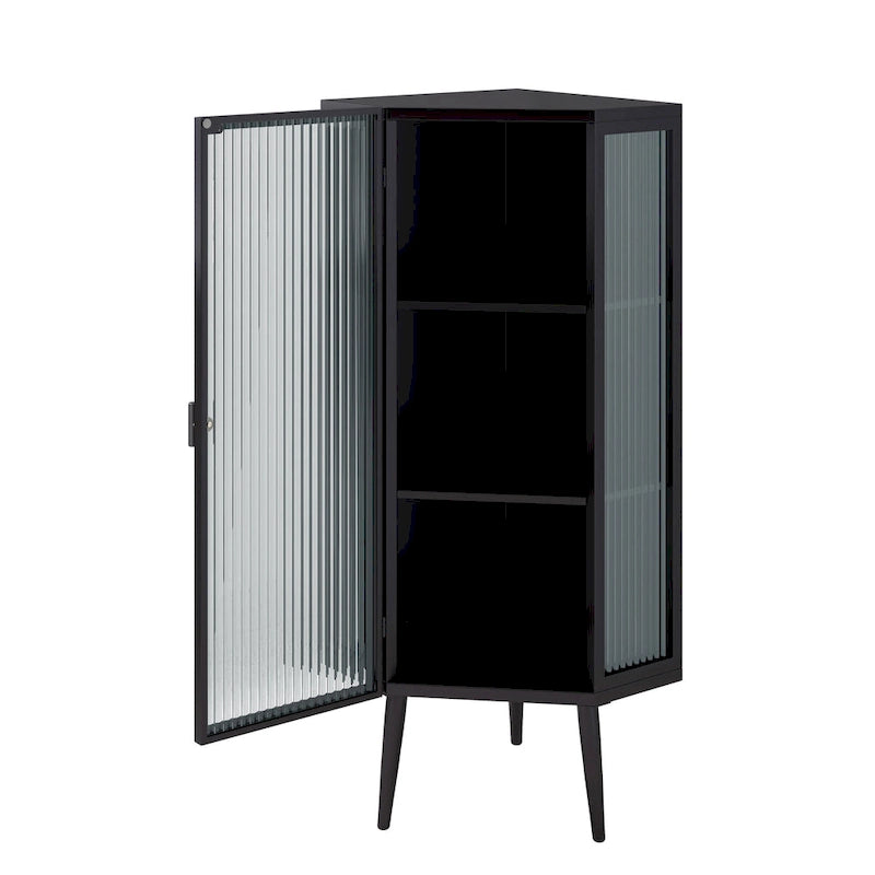 Meuble à trois niveaux avec portes en verre trempé et étagères de rangement
