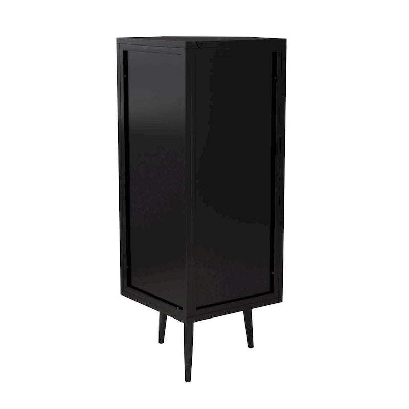Meuble à trois niveaux avec portes en verre trempé et étagères de rangement