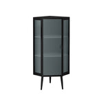 Meuble à trois niveaux avec portes en verre trempé et étagères de rangement
