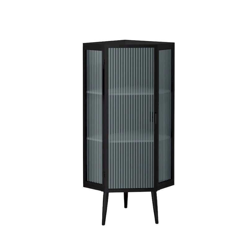 Meuble à trois niveaux avec portes en verre trempé et étagères de rangement