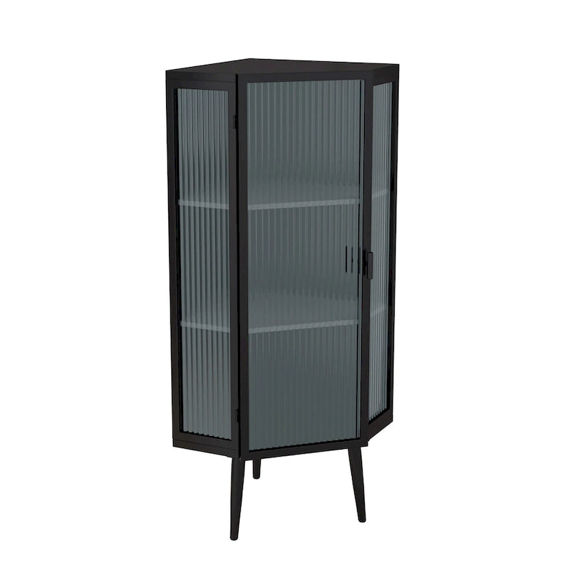 Meuble à trois niveaux avec portes en verre trempé et étagères de rangement