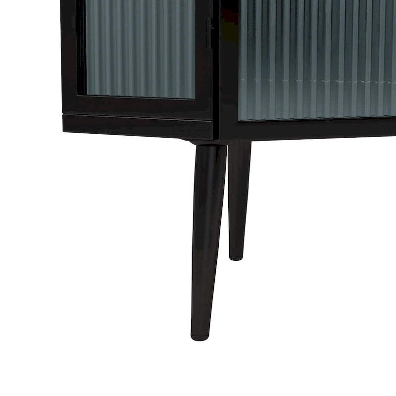 Meuble à trois niveaux avec portes en verre trempé et étagères de rangement