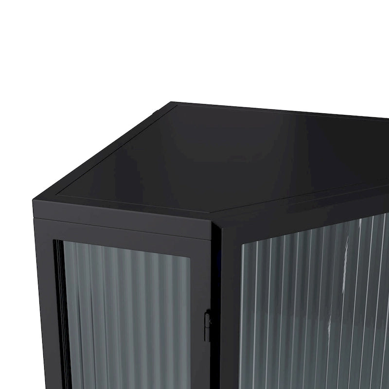 Meuble à trois niveaux avec portes en verre trempé et étagères de rangement