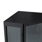 Meuble à trois niveaux avec portes en verre trempé et étagères de rangement