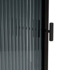 Meuble à trois niveaux avec portes en verre trempé et étagères de rangement