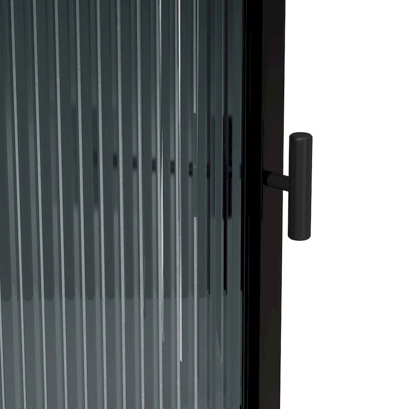 Meuble à trois niveaux avec portes en verre trempé et étagères de rangement
