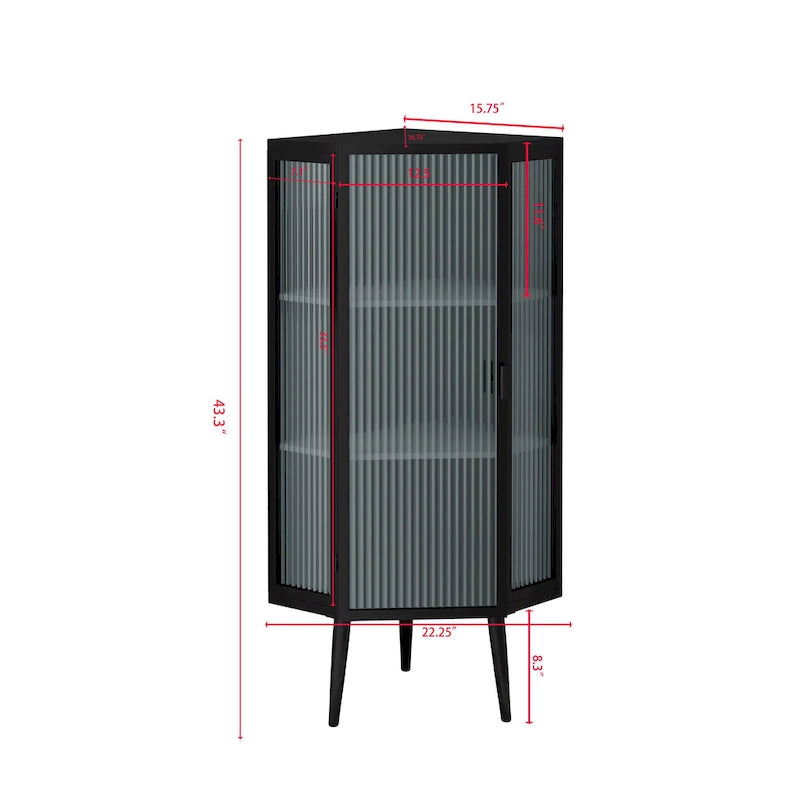 Meuble à trois niveaux avec portes en verre trempé et étagères de rangement