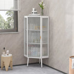 Meuble à trois niveaux avec portes en verre trempé et étagères de rangement