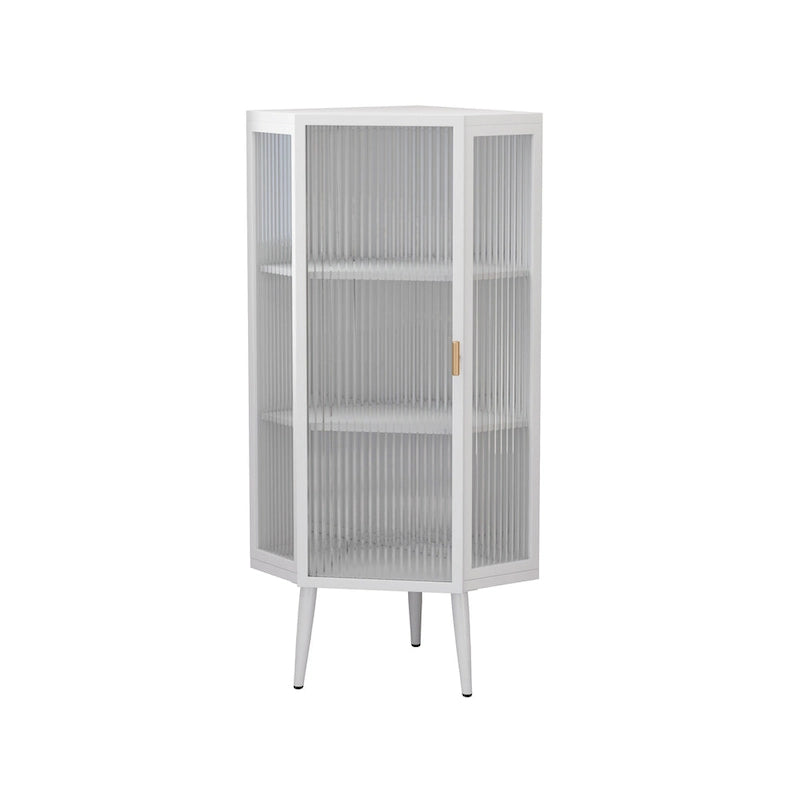 Meuble à trois niveaux avec portes en verre trempé et étagères de rangement