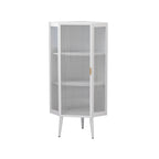 Meuble à trois niveaux avec portes en verre trempé et étagères de rangement