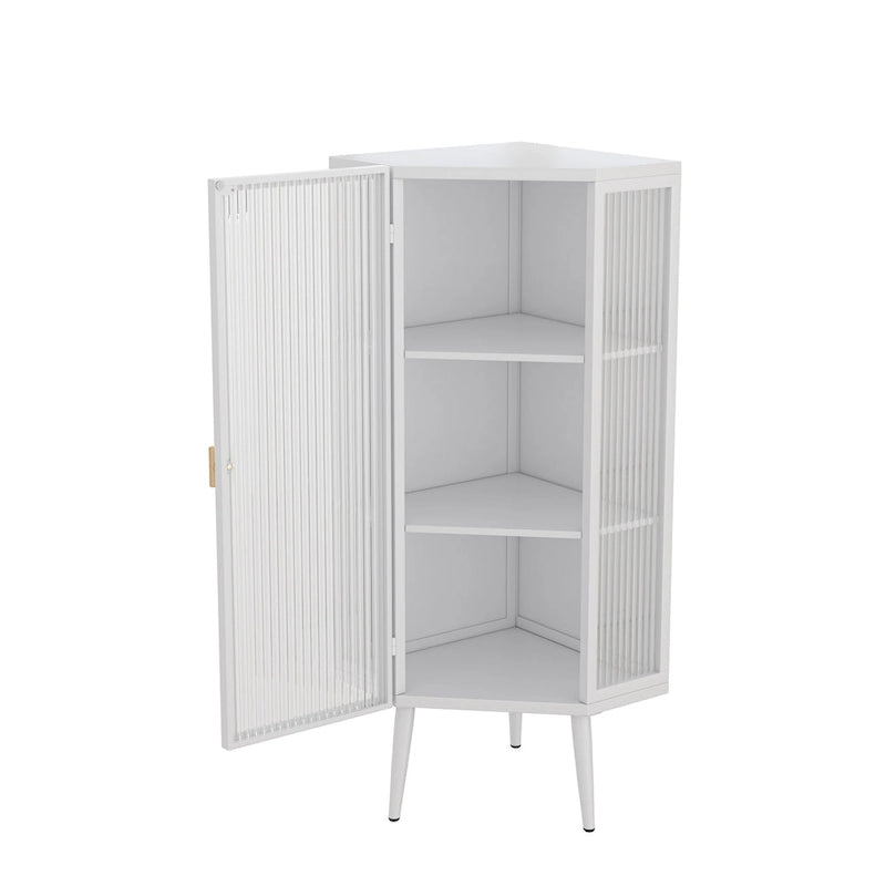 Meuble à trois niveaux avec portes en verre trempé et étagères de rangement