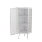 Meuble à trois niveaux avec portes en verre trempé et étagères de rangement