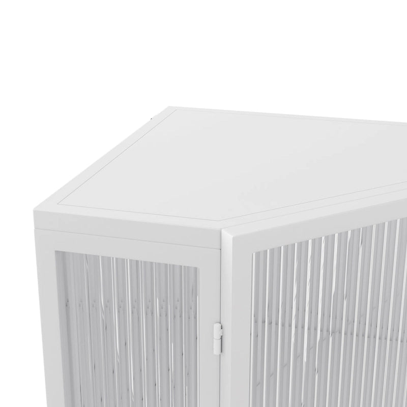 Meuble à trois niveaux avec portes en verre trempé et étagères de rangement