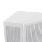 Meuble à trois niveaux avec portes en verre trempé et étagères de rangement