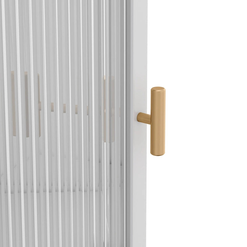 Meuble à trois niveaux avec portes en verre trempé et étagères de rangement