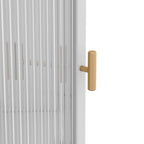 Meuble à trois niveaux avec portes en verre trempé et étagères de rangement