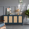 Panneaux à grain premium fabriqués à la main, Armoire de rangement d'appoint avec 4 portes en rotin, Table console placard de rangement moderne