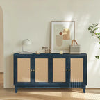 Panneaux à grain premium fabriqués à la main, Armoire de rangement d'appoint avec 4 portes en rotin, Table console placard de rangement moderne