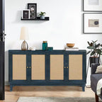 Panneaux à grain premium fabriqués à la main, Armoire de rangement d'appoint avec 4 portes en rotin, Table console placard de rangement moderne