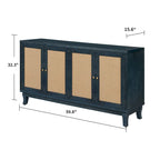 Panneaux à grain premium fabriqués à la main, Armoire de rangement d'appoint avec 4 portes en rotin, Table console placard de rangement moderne