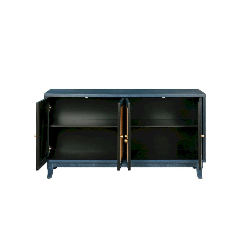 Panneaux à grain premium fabriqués à la main, Armoire de rangement d'appoint avec 4 portes en rotin, Table console placard de rangement moderne