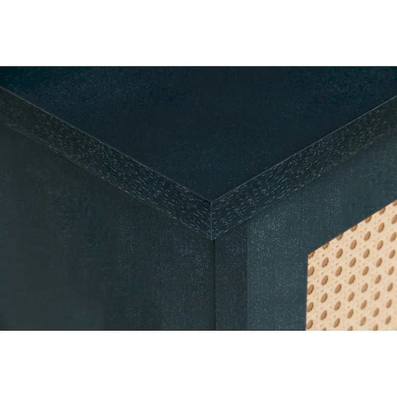 Panneaux à grain premium fabriqués à la main, Armoire de rangement d'appoint avec 4 portes en rotin, Table console placard de rangement moderne