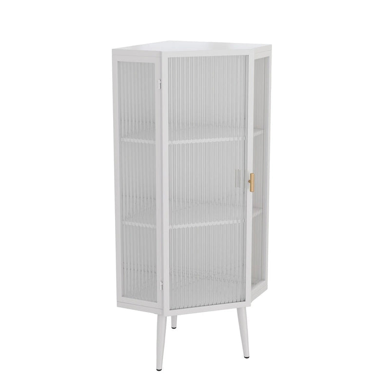 22,25 Meuble d'angle bas, Trois niveaux avec portes en verre trempé et étagères de rangement