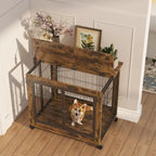 Table d'appoint Caisse pour chien de style meuble sur roulettes avec doubles portes et dessus relevable, marron rustique, 31,50 L x 22,05 P x 25 H.