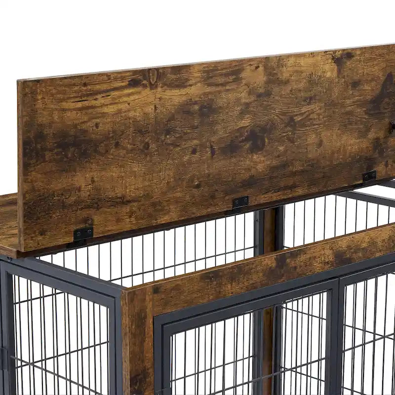 Table d'appoint Caisse pour chien de style meuble sur roulettes avec doubles portes et dessus relevable, marron rustique, 31,50 L x 22,05 P x 25 H.
