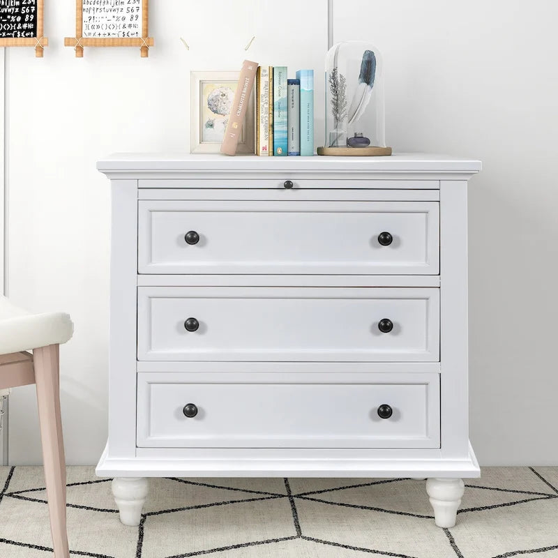 Meuble de rangement en bois à 3 tiroirs, table d'appoint avec tablette coulissante