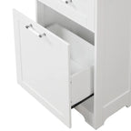 Meuble de rangement autoportant avec deux tiroirs de tailles différentes et une étagère réglable
