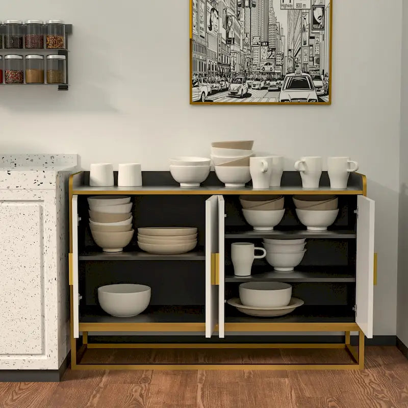 Buffet moderne avec pieds en métal pour salon et cuisine (NOIR)