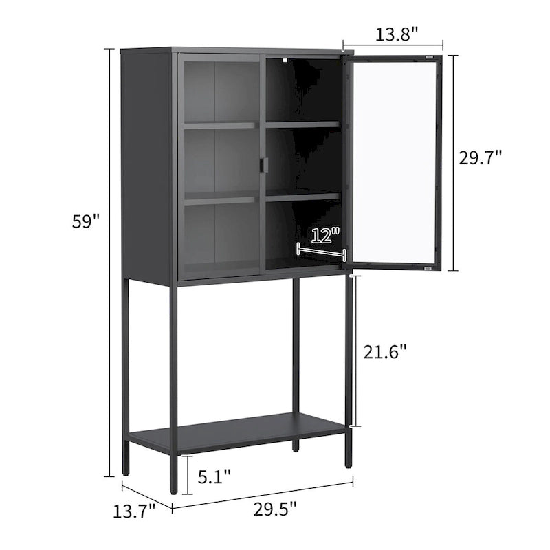 Armoire de rangementÉtagères réglables,Pieds réglablesPortes et étagères en verre