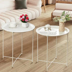  Set of 2 Folding Round TV Tray Tables, Small Round Steel Side Table, No Assembly Required - 18.5 x 18.5 x 19.7 in