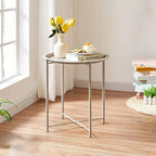 Tables de plateau TV rondes pliantes, petite table d'appoint ronde en acier, aucun assemblage requis - 47 x 47 x 50 cm